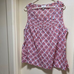 LOFT Sleeveless Blouse with Red/Orange and Turquoise Pattern
